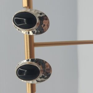 Shube's Dakota West sterling silver onyx hammered clip earrings